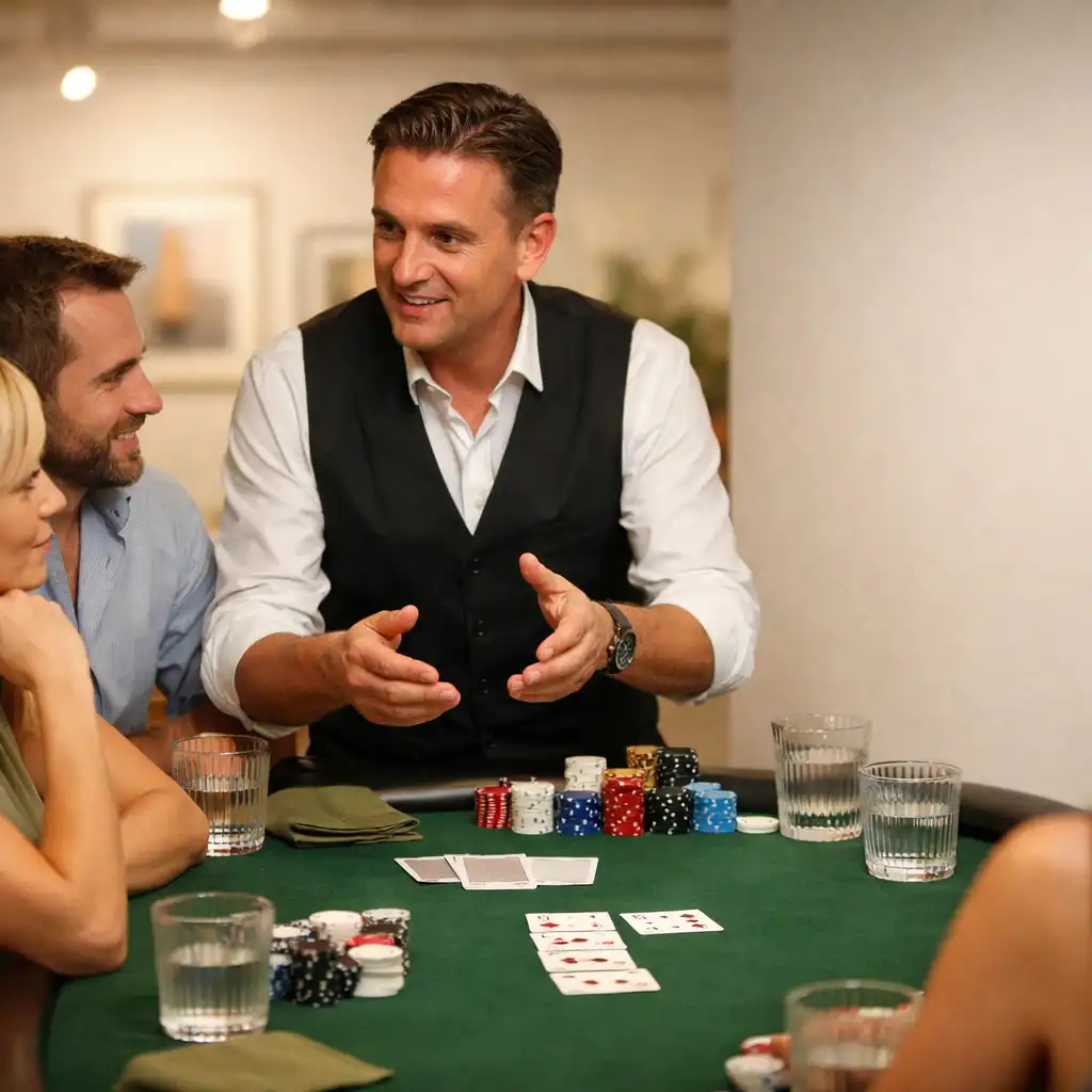 Host vezet egy rekreációs poker programot privát eseményen